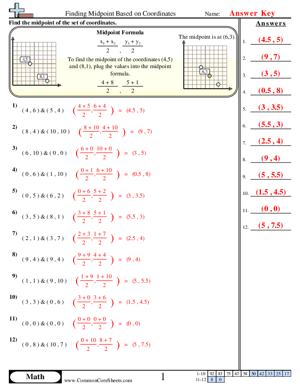  - Finding Midpoint based on coordinates worksheet